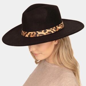Black Fedora Hat with Leopard Band